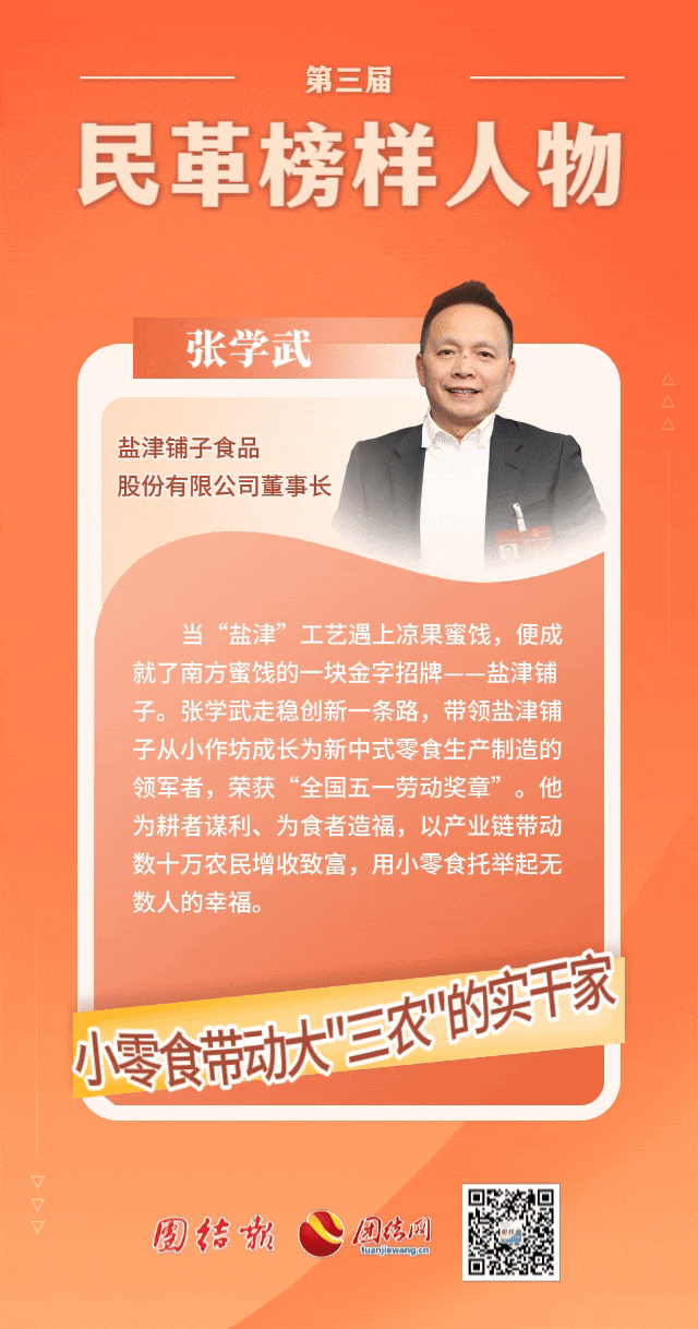 鹽津鋪子董事長張學武榮獲“民革榜樣人物”稱號! 鹽津鋪子董事長張學武榮獲“民革榜樣人物”稱號!